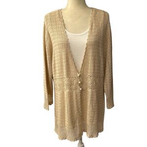 Nine West Hand Crocheted Open Knit Linen Blend Cardigan